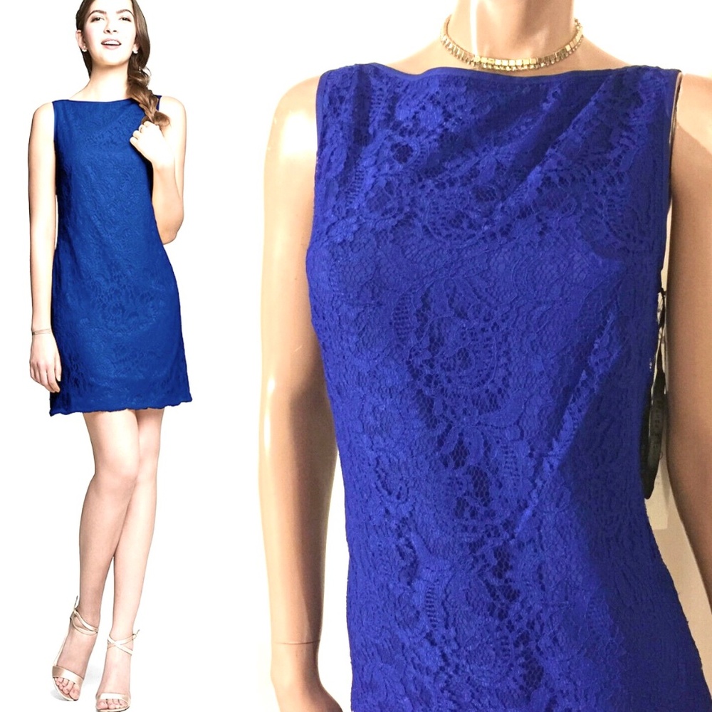D.Tutera/Gather&Gown 515 Sleeveless Lace Bridesmaid Cocktail Shift Dress BLUE~10
